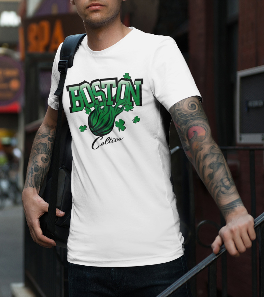 Boston Celtics Vintage Shamrock Basketball Flame T-Shirt