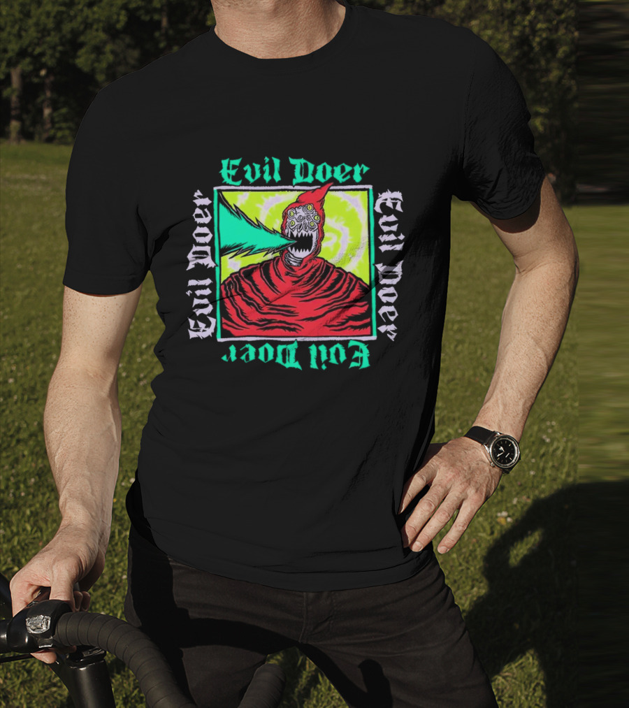 Evil Doer Monster With Fiery Mouth And Multicolored Eyes T-Shirt