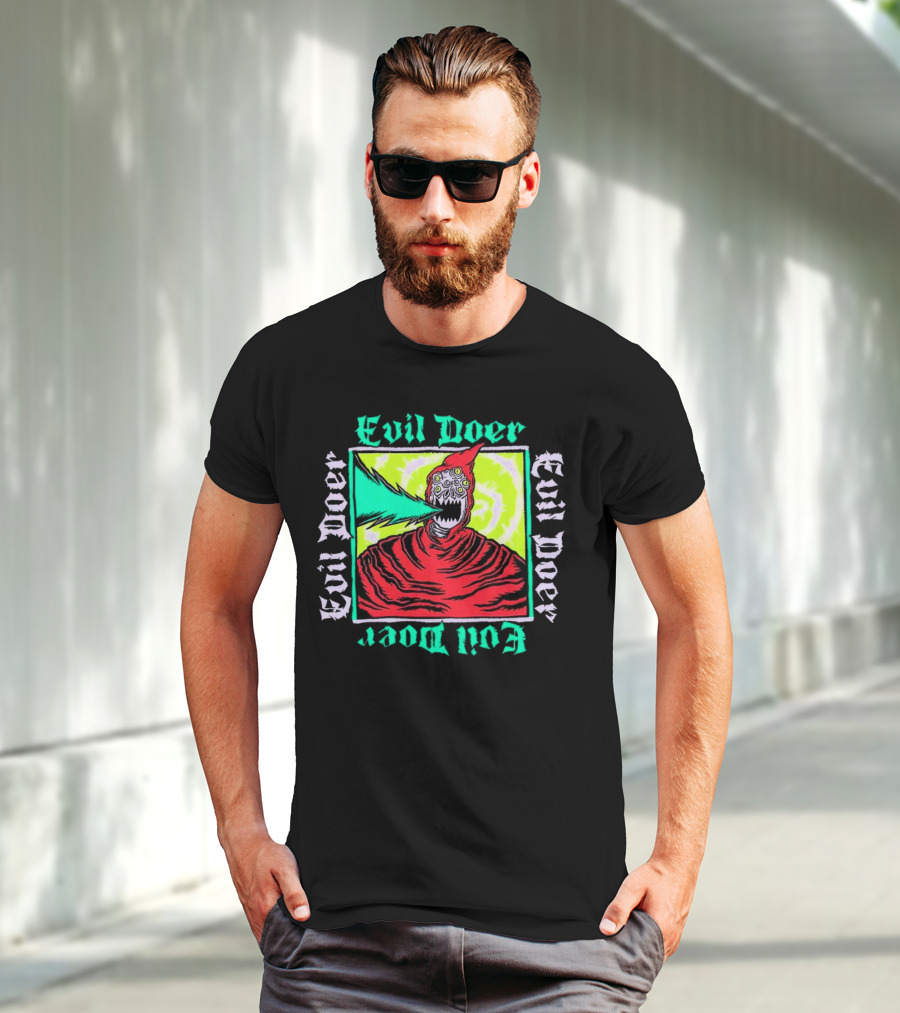 Evil Doer Monster With Fiery Mouth And Multicolored Eyes T-Shirt