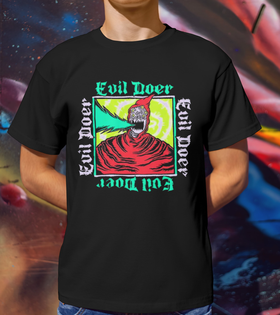 Evil Doer Monster With Fiery Mouth And Multicolored Eyes T-Shirt