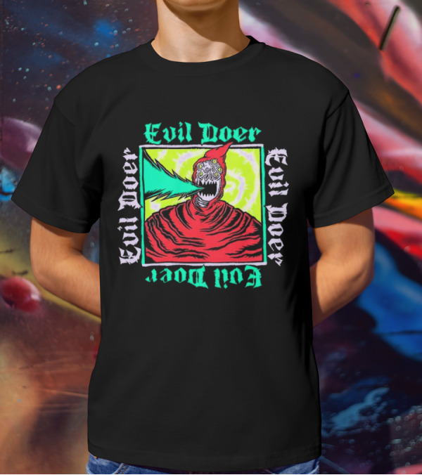 Evil Doer Monster With Fiery Mouth And Multicolored Eyes T-Shirt