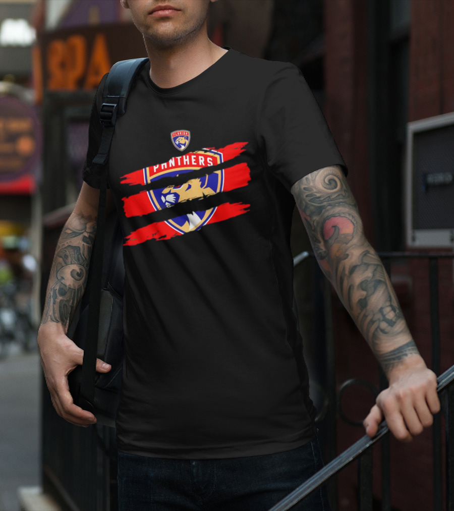 Florida Panthers Scratch Red Emblem T-Shirt
