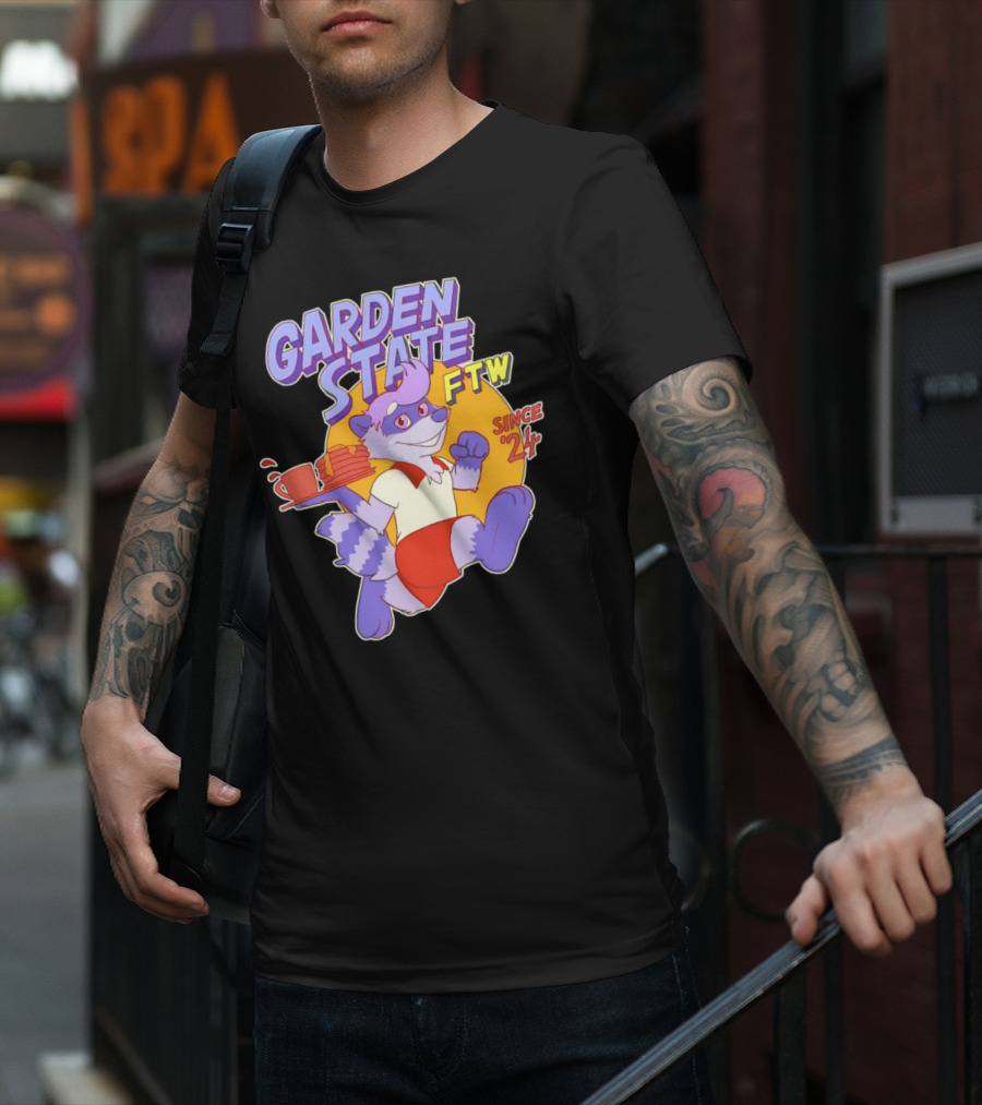 Garden State FTW Since 24 Cartoon Raccoon Serving Pancakes T-Shirt