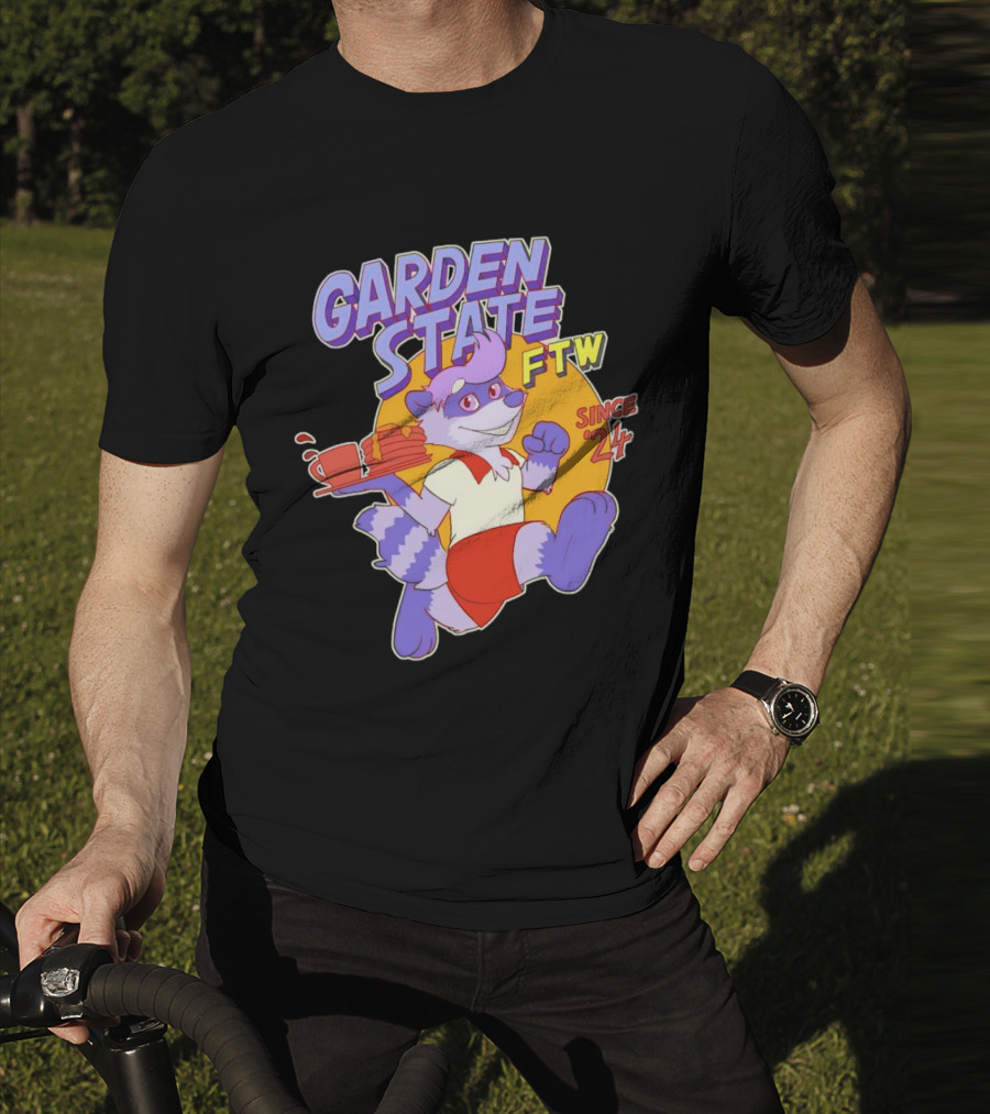 Garden State FTW Since 24 Cartoon Raccoon Serving Pancakes T-Shirt