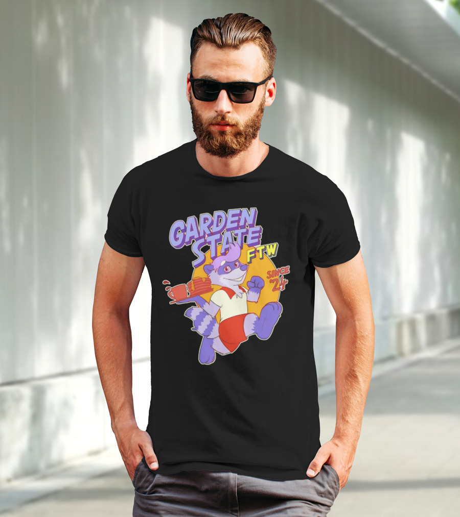 Garden State FTW Since 24 Cartoon Raccoon Serving Pancakes T-Shirt