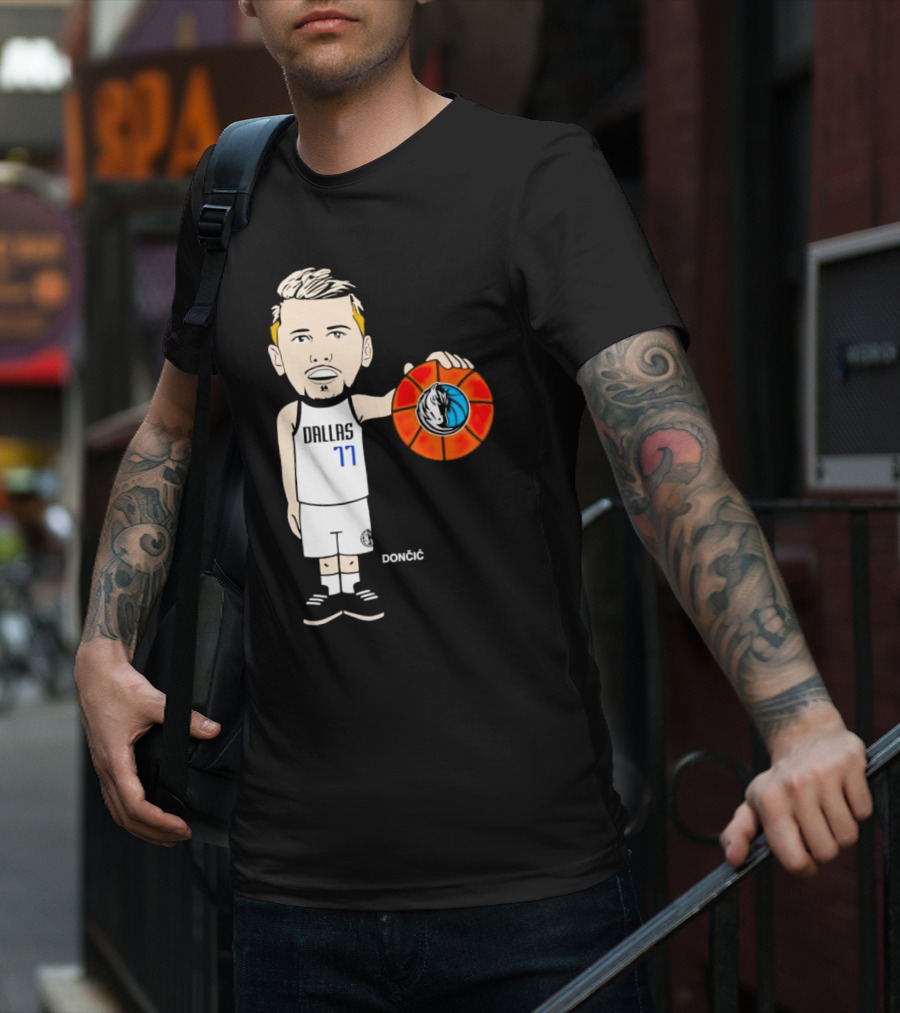 Luka Doncic Dallas Mavericks Cartoon Player Holding Basketball T-Shirt
