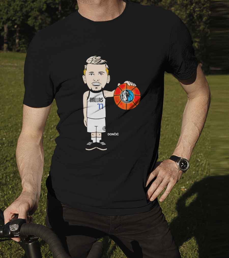 Luka Doncic Dallas Mavericks Cartoon Player Holding Basketball T-Shirt