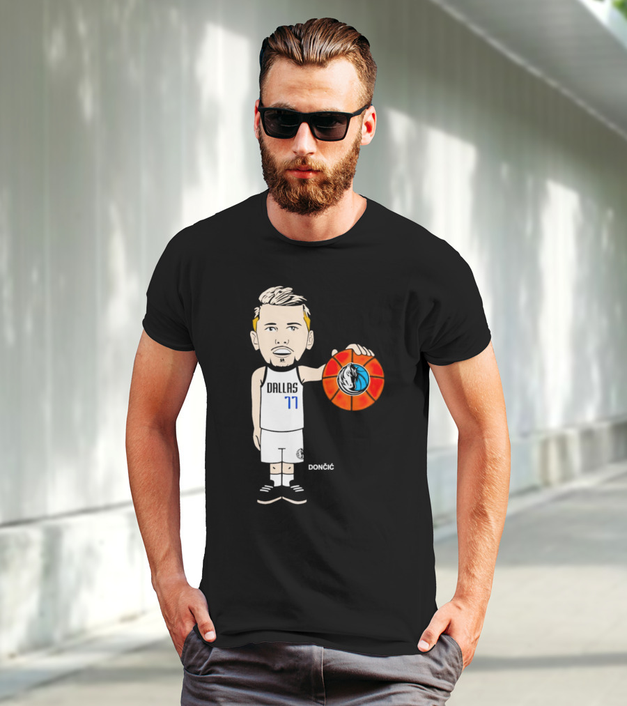 Luka Doncic Dallas Mavericks Cartoon Player Holding Basketball T-Shirt