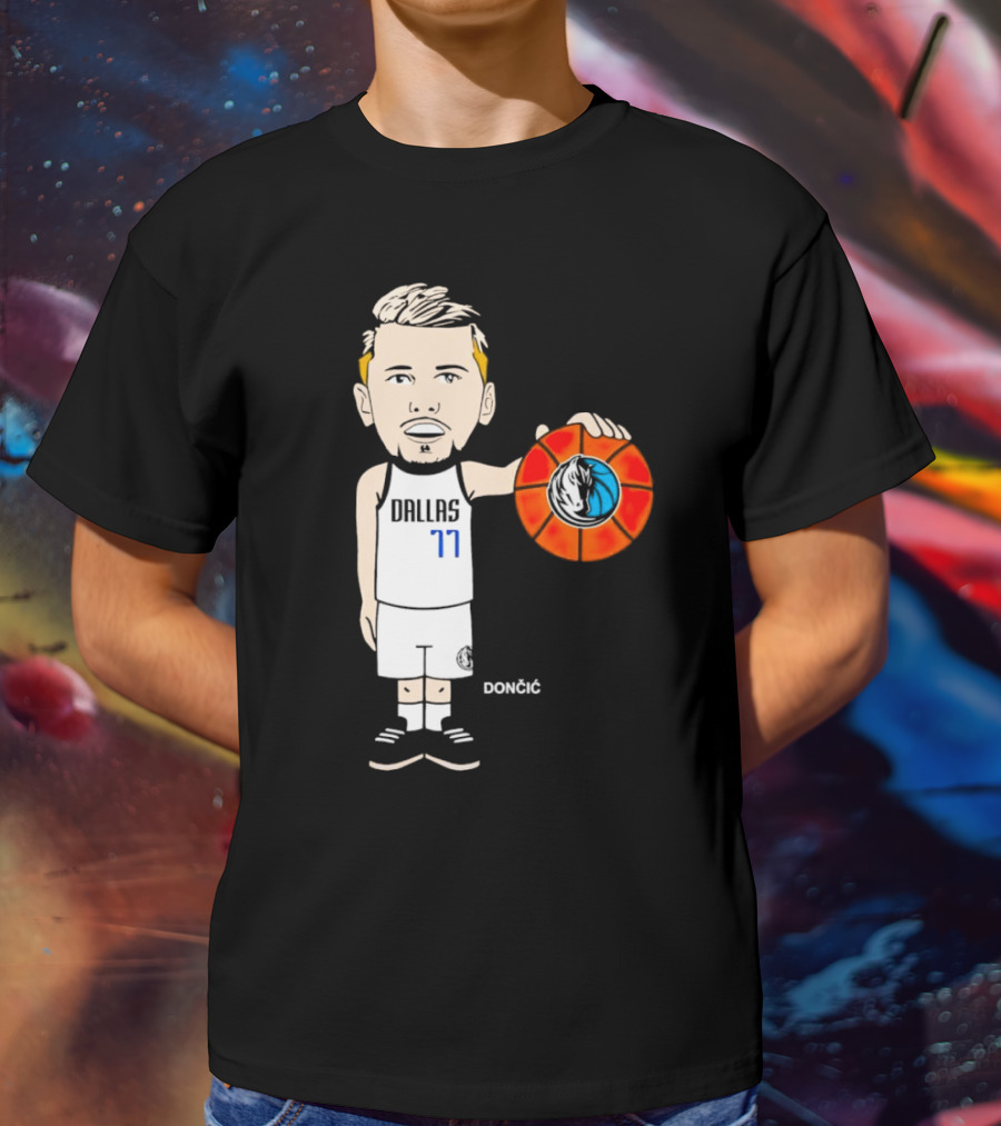 Luka Doncic Dallas Mavericks Cartoon Player Holding Basketball T-Shirt