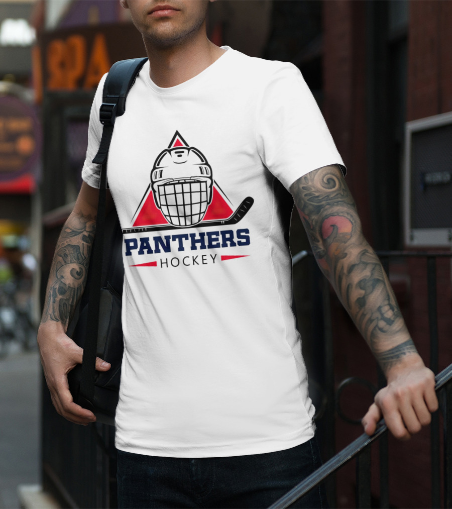 Panthers Hockey Helmet Triangle Background Ice Hockey Stick T-Shirt