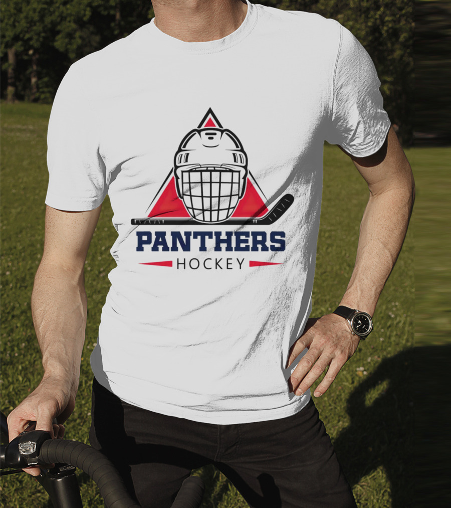 Panthers Hockey Helmet Triangle Background Ice Hockey Stick T-Shirt