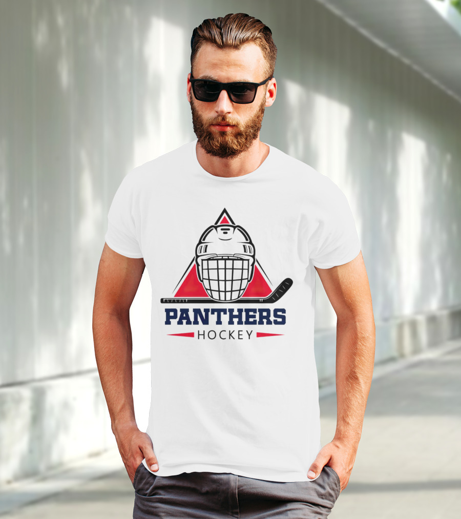Panthers Hockey Helmet Triangle Background Ice Hockey Stick T-Shirt