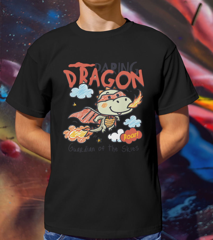 Daring Dragon Guardian Of The Skies Roar Heroic Fire-Breathing Adventure T-Shirt