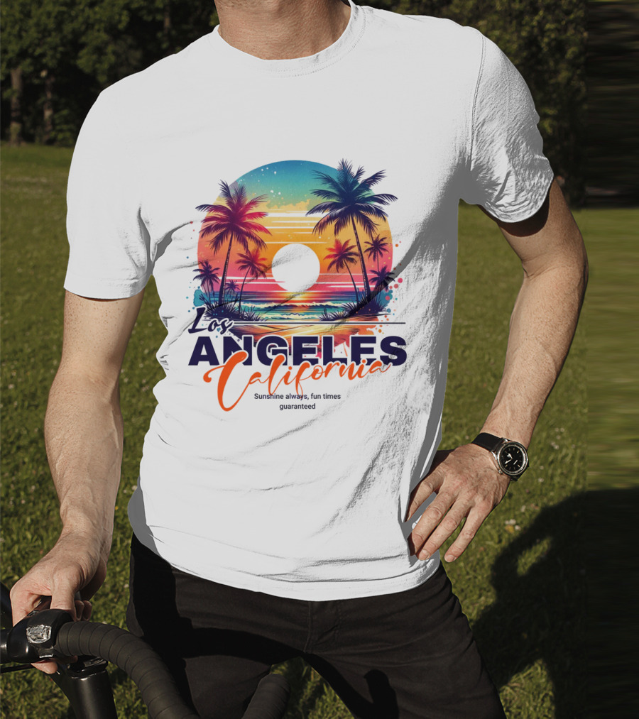 Los Angeles California Sunshine Always Fun Times Guaranteed Palm Trees Beach Sunset T-Shirt