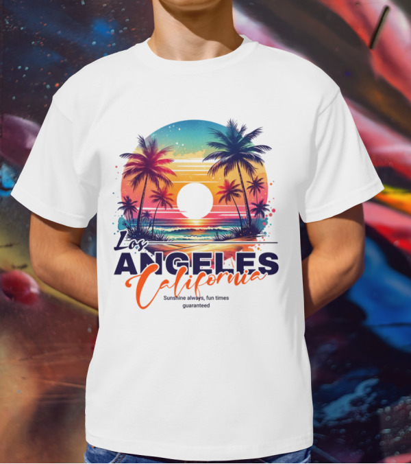 Los Angeles California Sunshine Always Fun Times Guaranteed Palm Trees Beach Sunset T-Shirt
