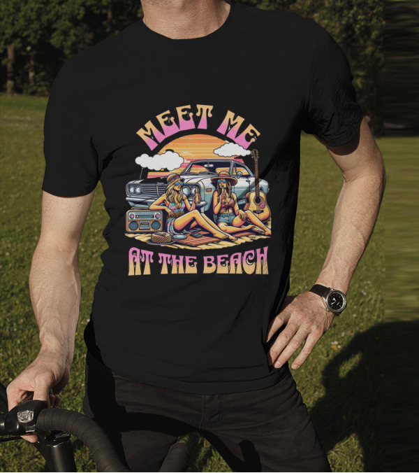 Meet Me At The Beach Sunset Paradise With Classic Car And Guitar T-Shirt