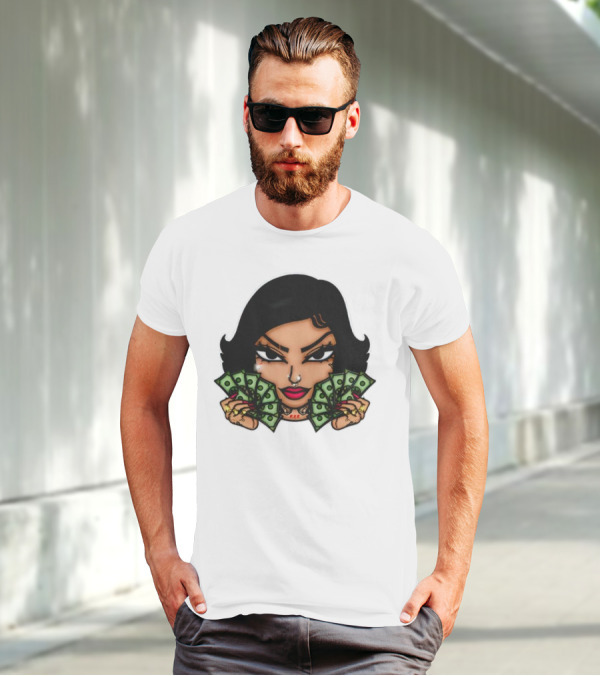 Mialani Aurora Holding Dollar Bills Cartoon T-Shirt