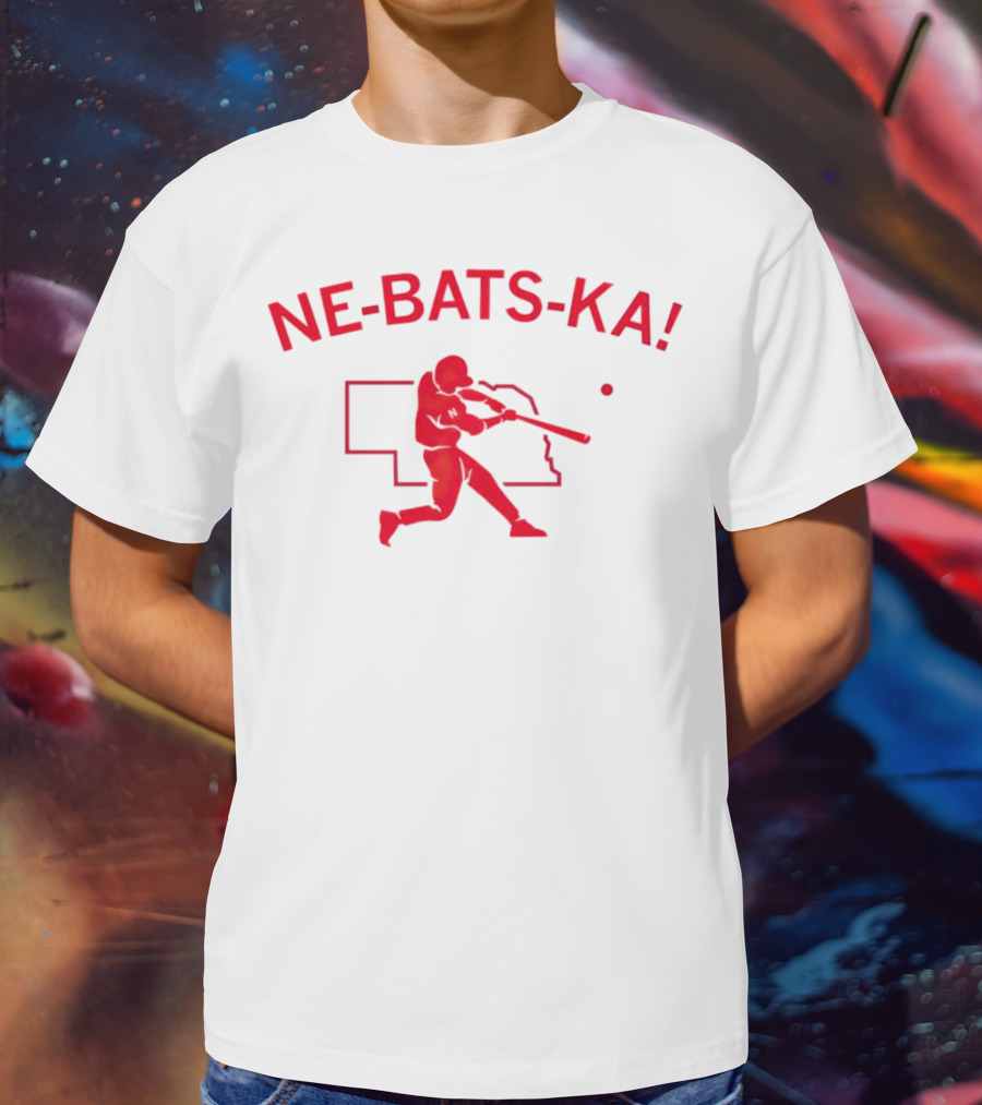 Nebraska Cornhuskers NE-BATS-KA Baseball Player Nebraska Outline T-Shirt