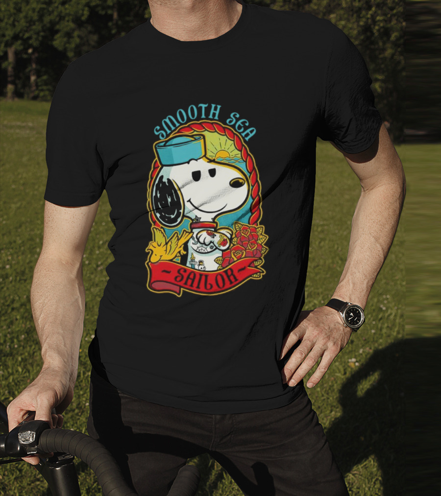Smooth Sea Sailor Snoopy Woodstock Tattoo Motif T-Shirt