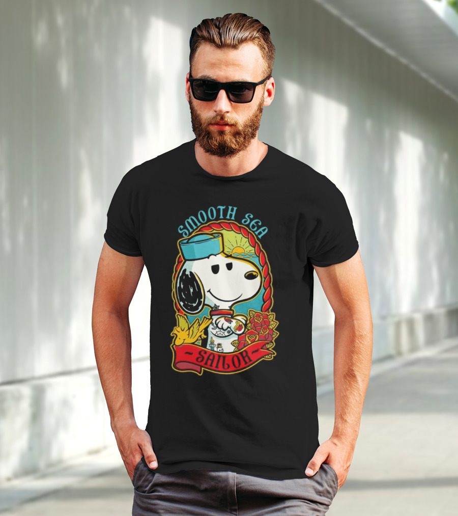 Smooth Sea Sailor Snoopy Woodstock Tattoo Motif T-Shirt