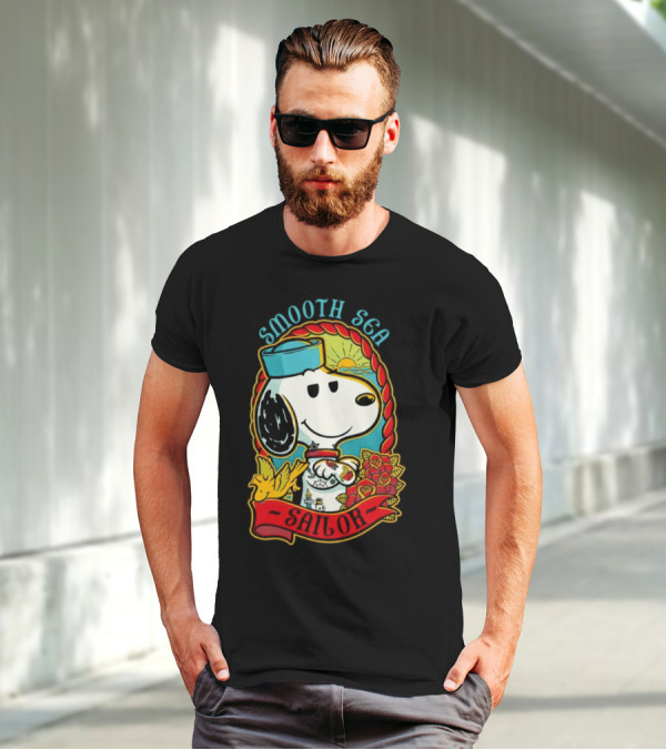 Smooth Sea Sailor Snoopy Woodstock Tattoo Motif T-Shirt