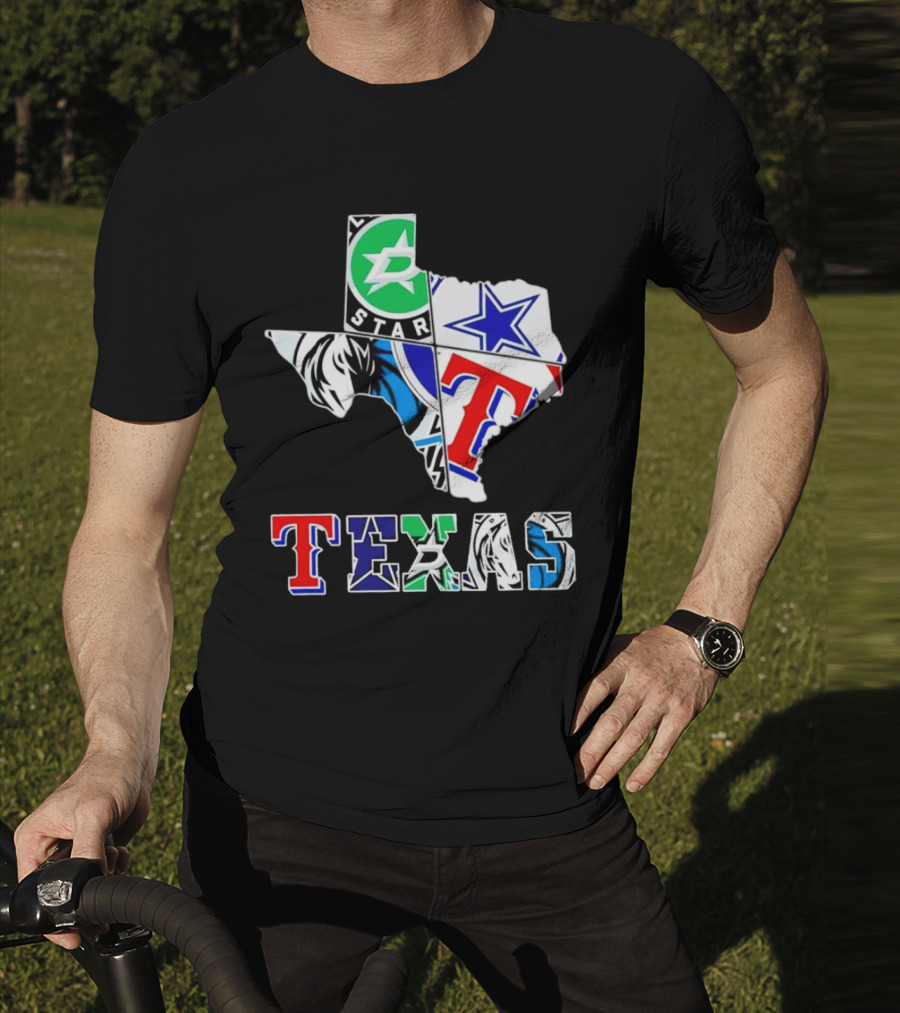 Dallas Hockey Cowboys Rangers Mavericks Texas Map T-Shirt