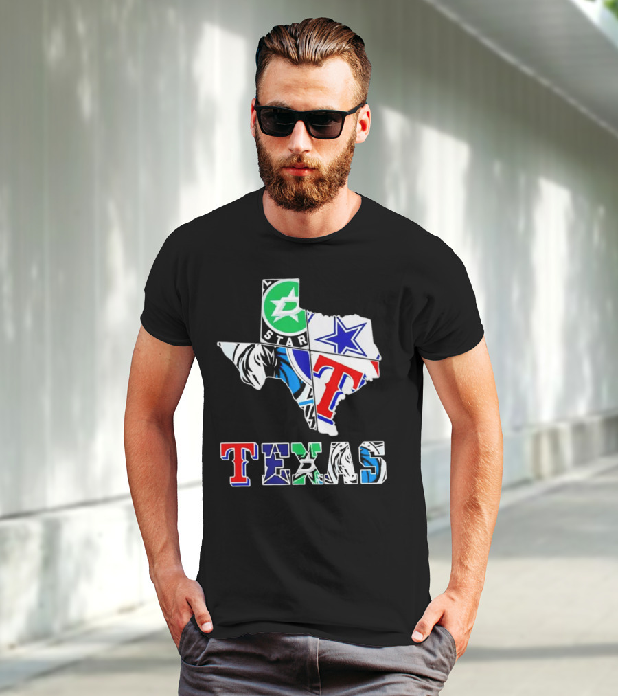 Dallas Hockey Cowboys Rangers Mavericks Texas Map T-Shirt