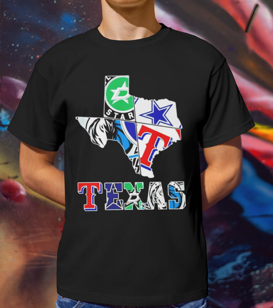 Dallas Hockey Cowboys Rangers Mavericks Texas Map T-Shirt