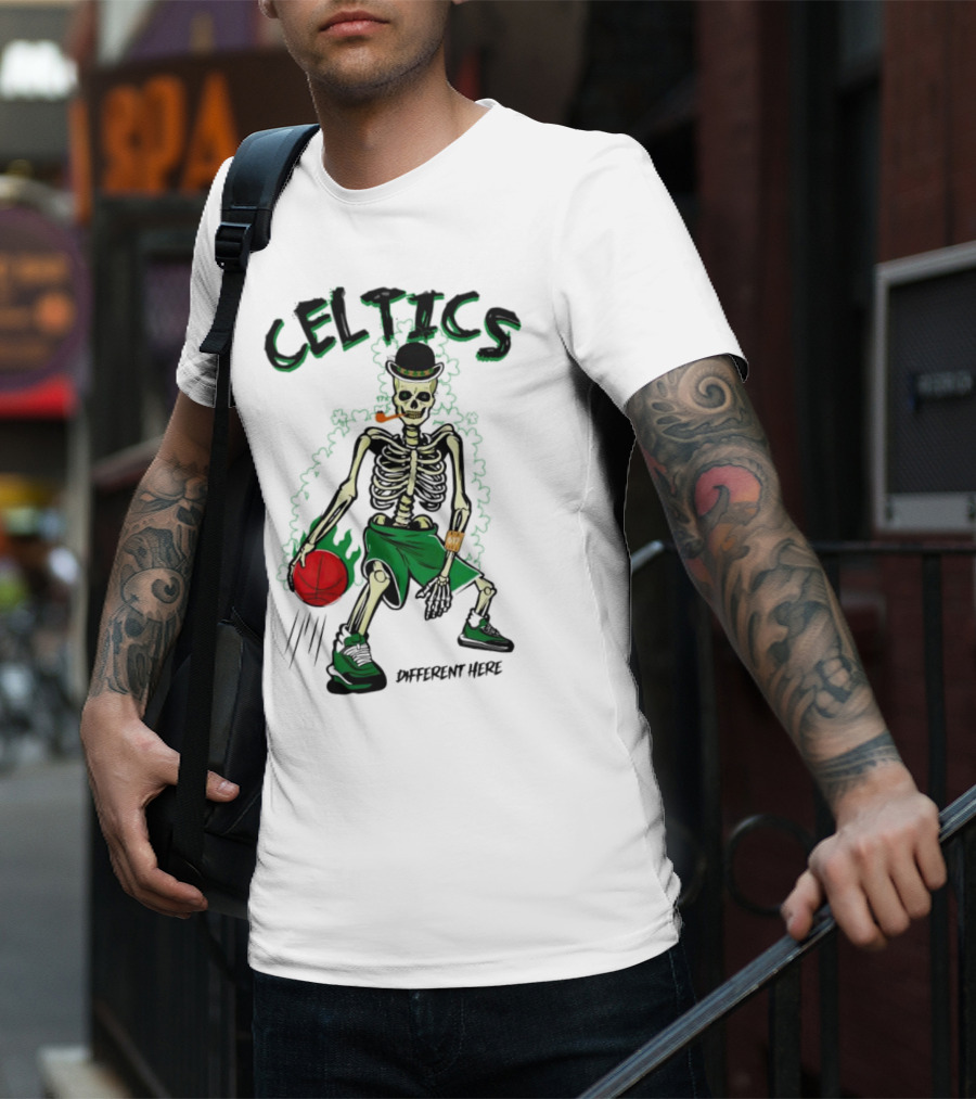 Celtics Skeleton Dribbling Basketball Different Here T-Shirt