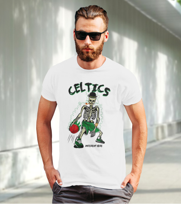 Celtics Skeleton Dribbling Basketball Different Here T-Shirt