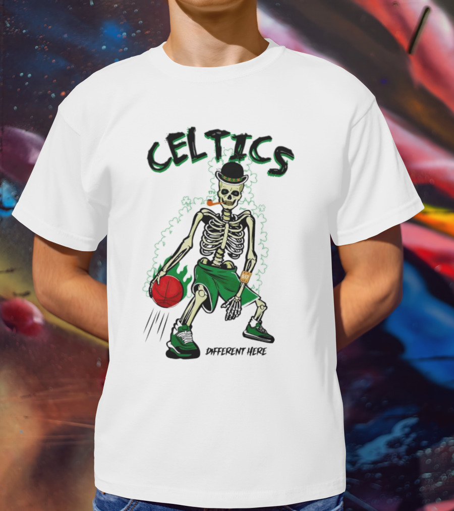 Celtics Skeleton Dribbling Basketball Different Here T-Shirt