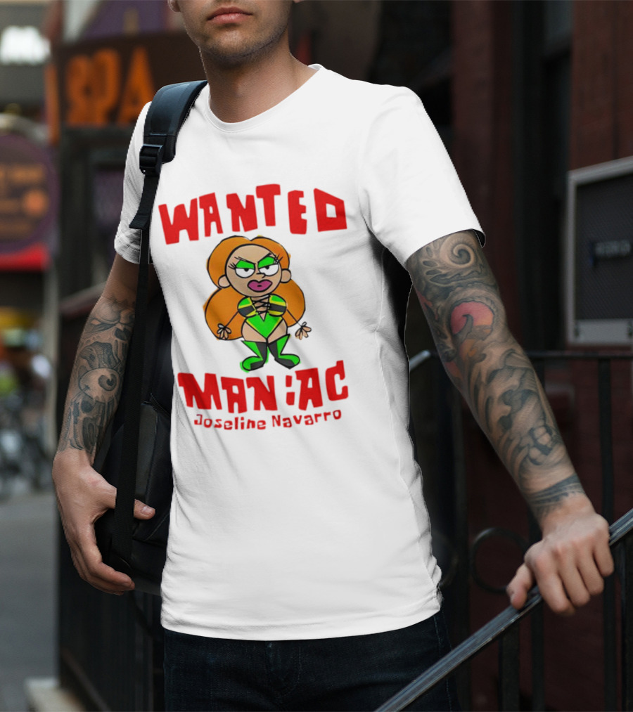Wanted Maniac Joseline Navarro Cartoon Character In Green T-Shirt