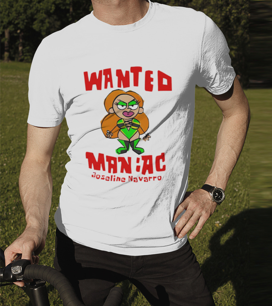 Wanted Maniac Joseline Navarro Cartoon Character In Green T-Shirt