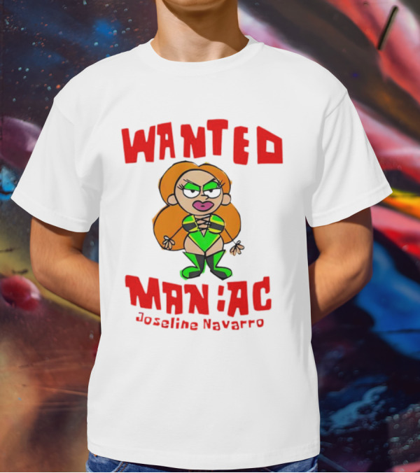 Wanted Maniac Joseline Navarro Cartoon Character In Green T-Shirt