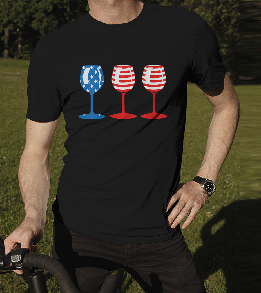 American Flag Fourth Of July Wine Glass Trio Stars And Stripes Patriotic T-Shirt