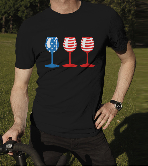 American Flag Fourth Of July Wine Glass Trio Stars And Stripes Patriotic T-Shirt