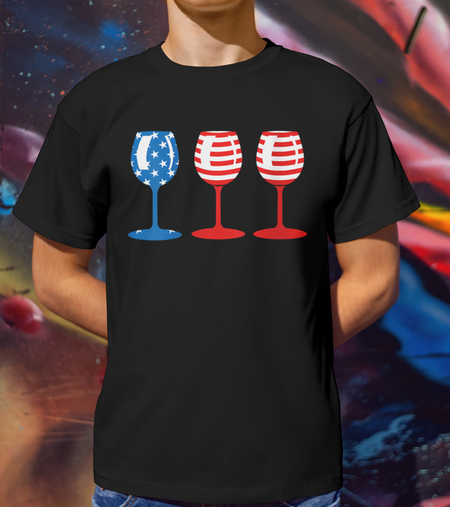 American Flag Fourth Of July Wine Glass Trio Stars And Stripes Patriotic T-Shirt