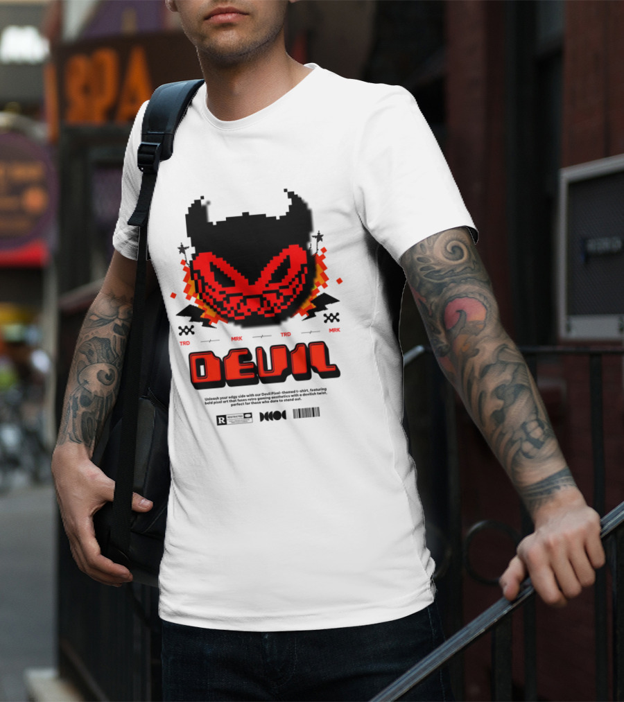 DEVIL PIXELS TRD MRK RETRO PIXEL ART FACE T-Shirt
