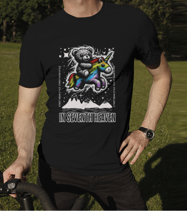 STREET WEAR STYLE Teddy And Rainbow Unicorn Adventure In Seventh Heaven T-Shirt