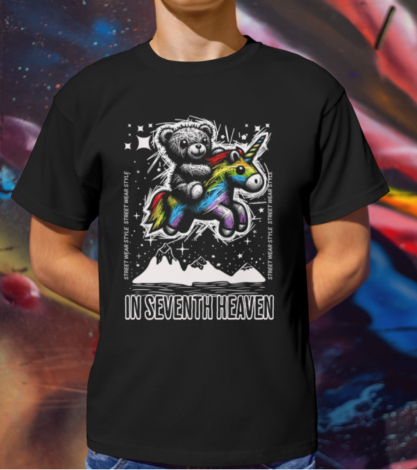 STREET WEAR STYLE Teddy And Rainbow Unicorn Adventure In Seventh Heaven T-Shirt