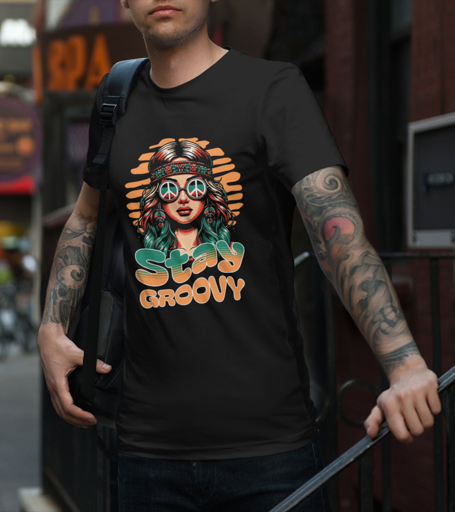 Stay Groovy Retro Hippie Peace Sign Glasses T-Shirt
