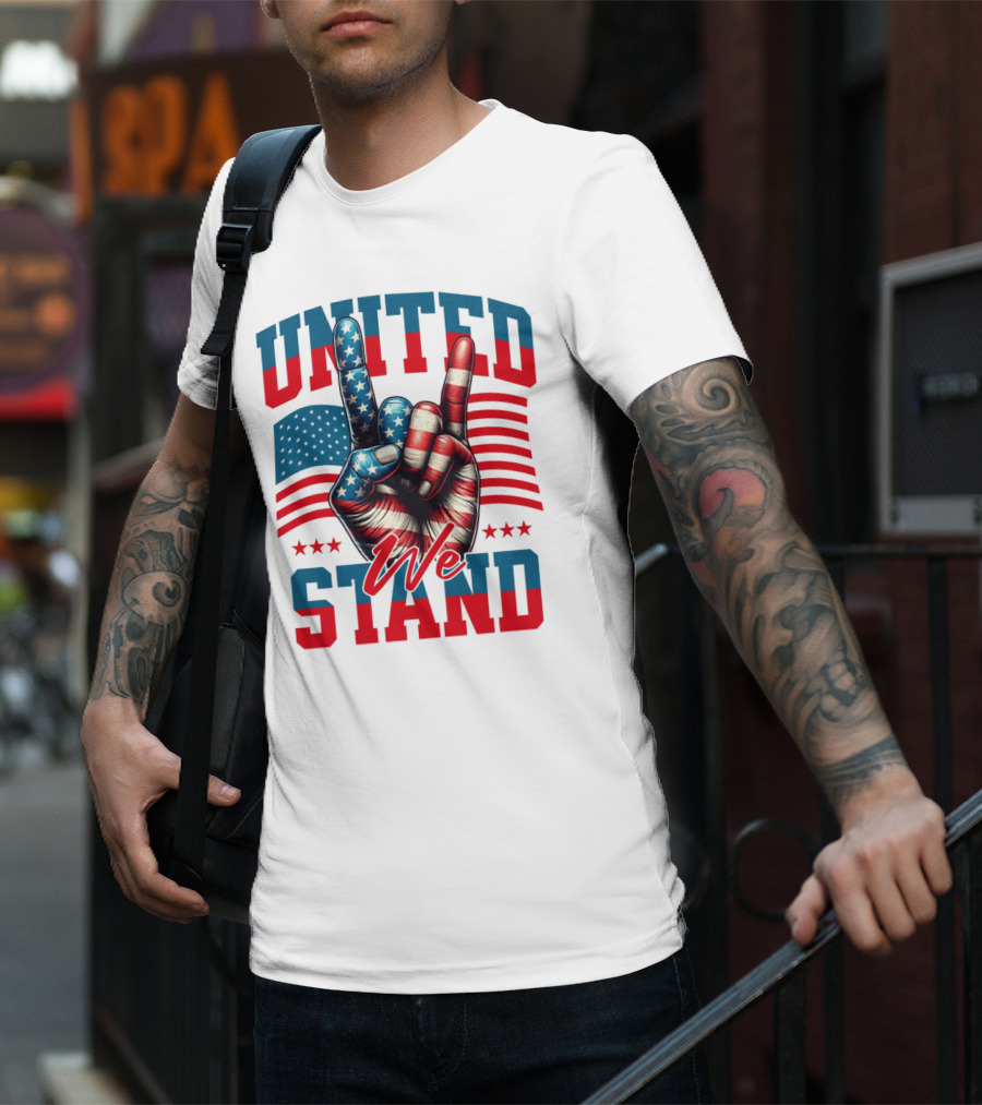 United We Stand American Flag Hand Gesture T-Shirt