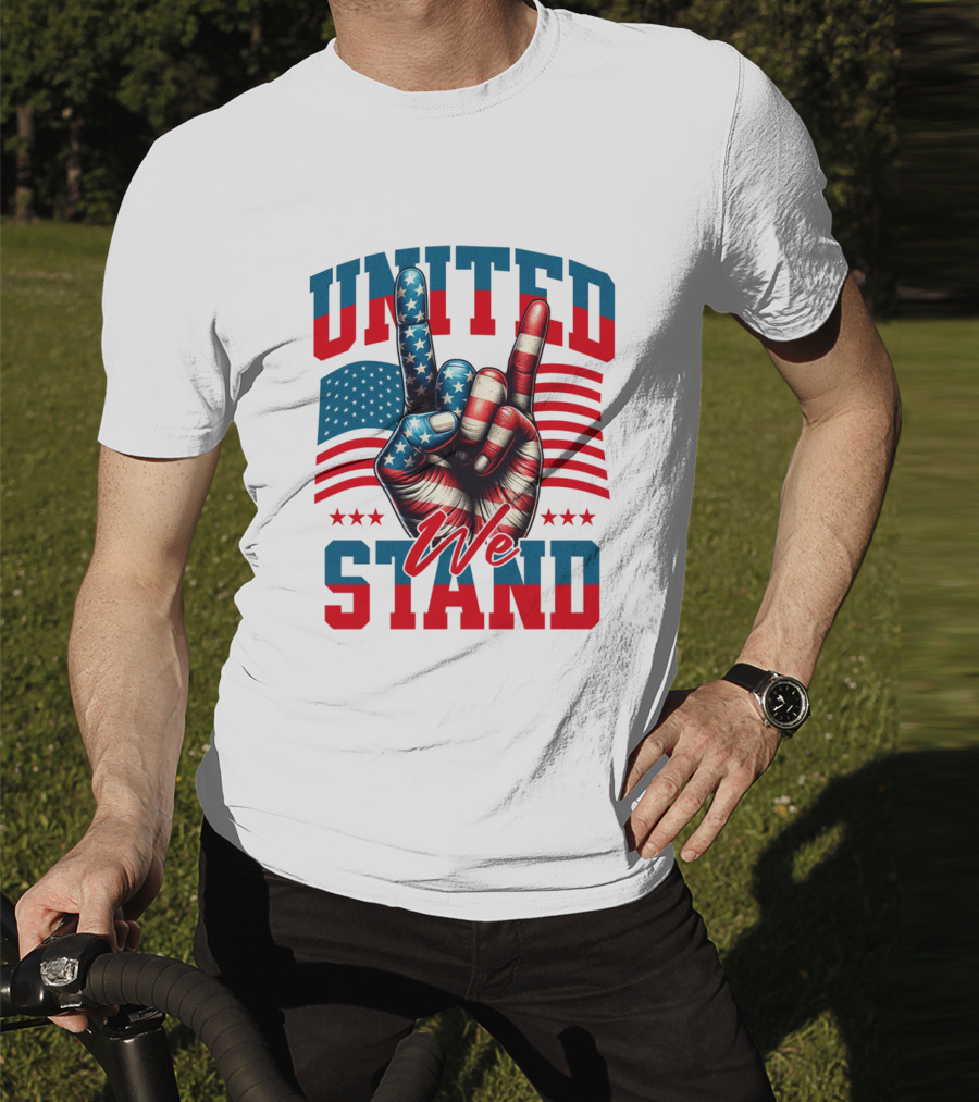United We Stand American Flag Hand Gesture T-Shirt