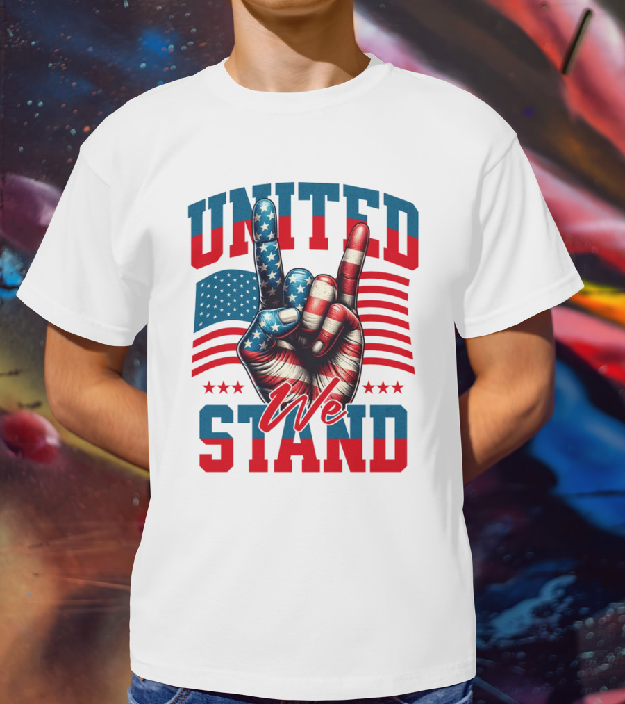 United We Stand American Flag Hand Gesture T-Shirt