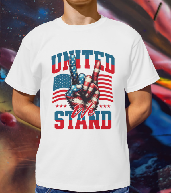 United We Stand American Flag Hand Gesture T-Shirt