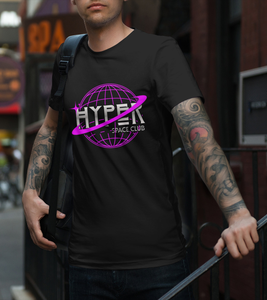 HYPER Space Club Vibrant Y2K Branding T-Shirt