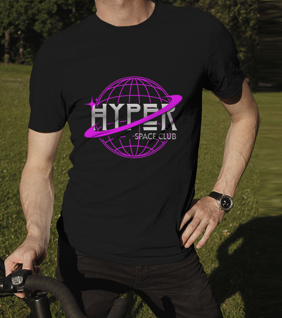 HYPER Space Club Vibrant Y2K Branding T-Shirt