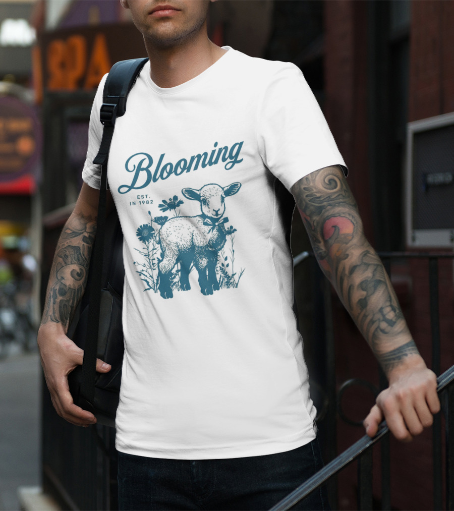 Blooming Est. In 1982 Vintage Style Lamb With Flowers T-Shirt