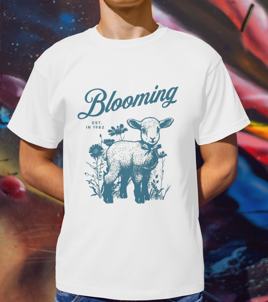 Blooming Est. In 1982 Vintage Style Lamb With Flowers T-Shirt