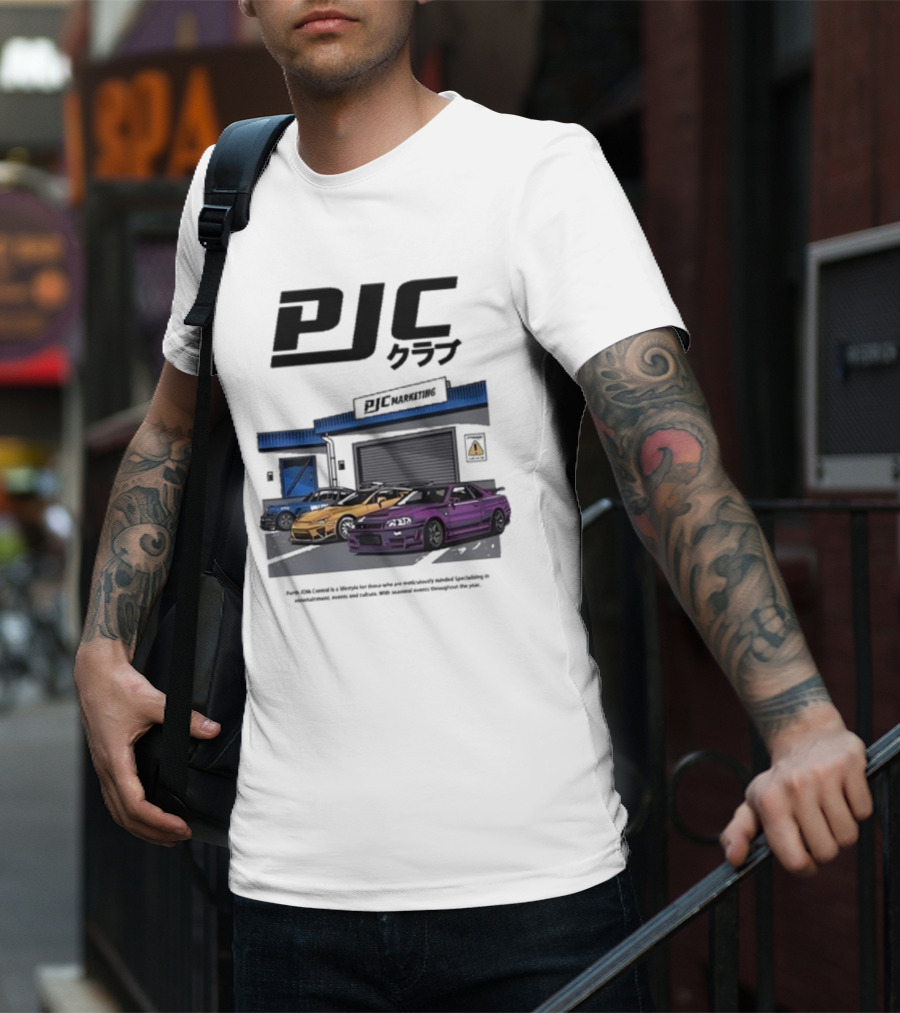 PJC クラブ Perth JDM Central PJC Marketing Garage Cars T-Shirt